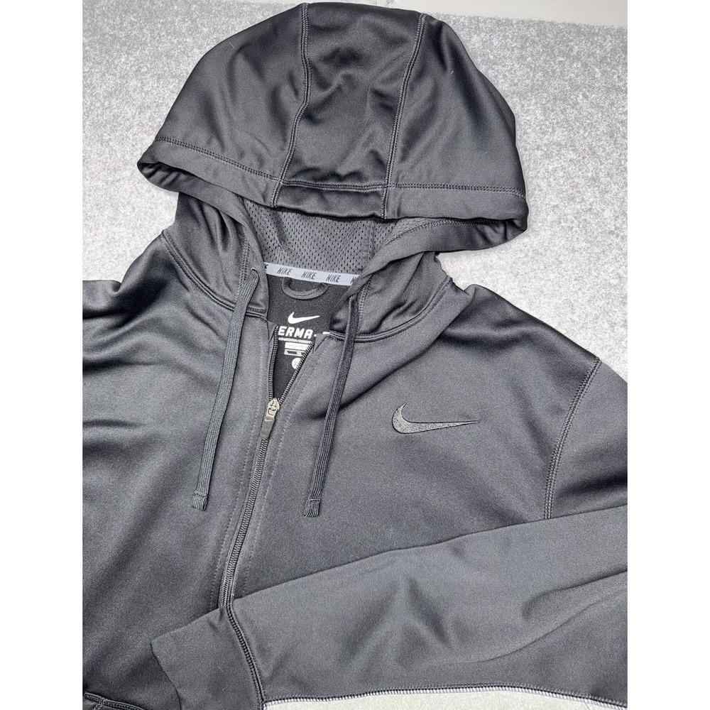Nike Therma Fit Hoodie Mens XLarge Black Gray Full Zip Sweatshirt Jacket Swoosh